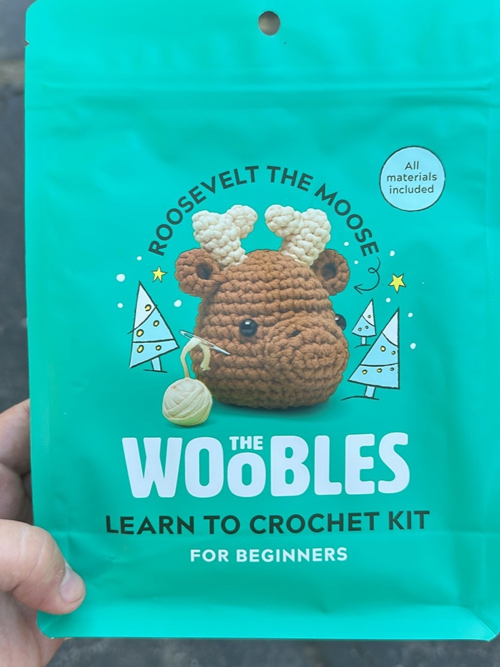 The Woobles "Roosevelt the Moose" Learn to Crochet Kit - Teal